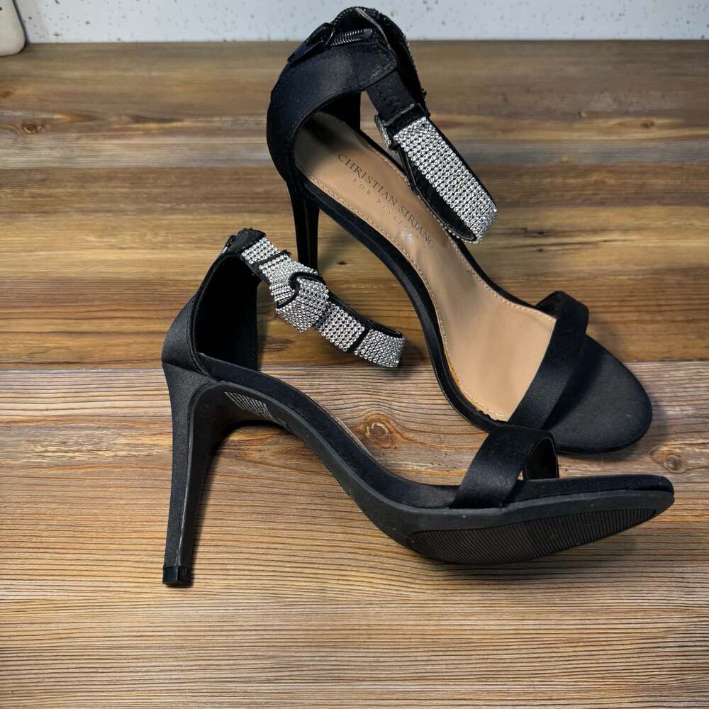 NEW Christian Siriano for Payless Blk Satin Rhinestone Ankle Strap Heel 7